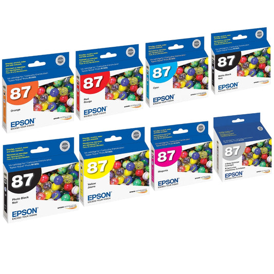 New, Pre-Owned - Epson T087 Black and Color Ink Cartridges- 8 Pack