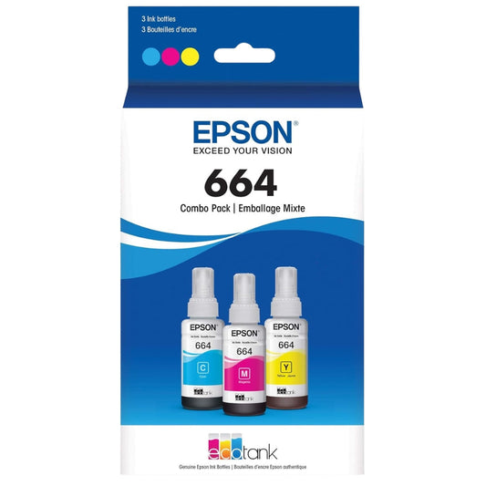 New, Pre-Owned - Epson (T664) Ultra High-Yield Multi-Color 3-Pack Ink Bottle, T664520-S