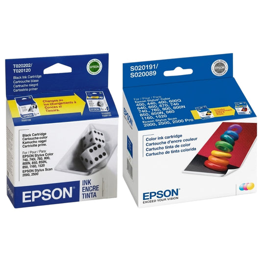 New, Pre-Owned - Epson S020191, S020108 Black & Color Ink Cartridges
