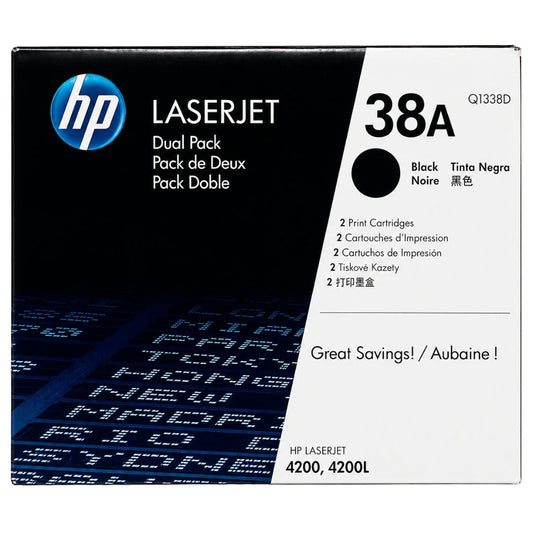 New, Pre-Owned - HP 38A Standard-Yield Black LaserJet Dual Pack Toner Cartridge, Q1338D