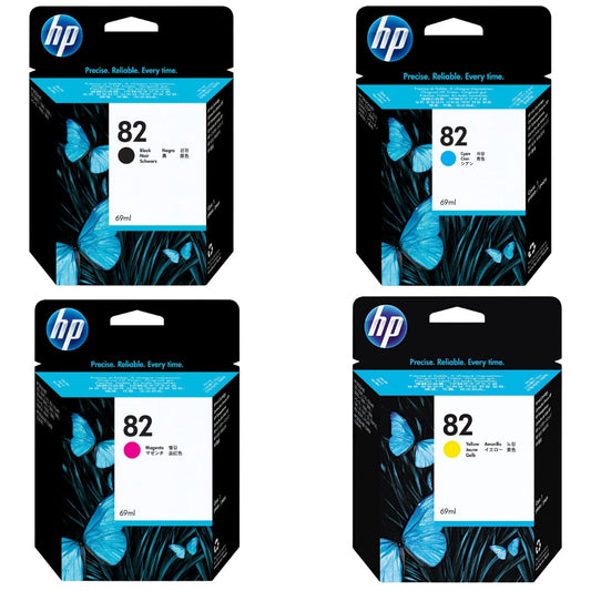 New, Pre-Owned - HP 82 69-ml Black, Magenta, Cyan, Yellow Ink Cartridge, 4 Pack