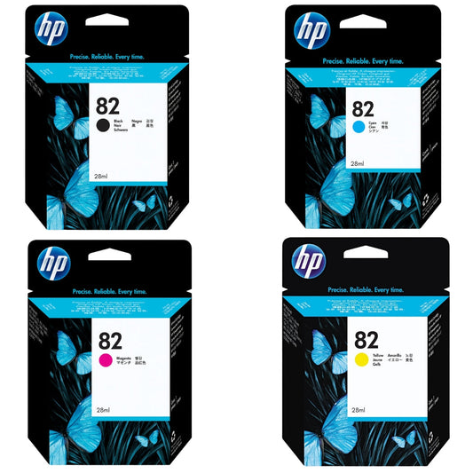 New, Pre-Owned - HP 82 28-ml Black, Magenta, Cyan, Yellow Ink Cartridge, 4 Pack