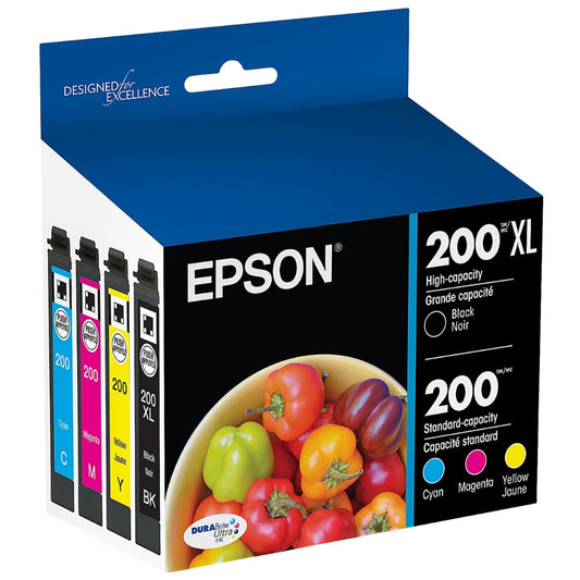 New, Pre-Owned - Epson 200XL BK/ 200 CLR Ink Cartridge, 4-PK