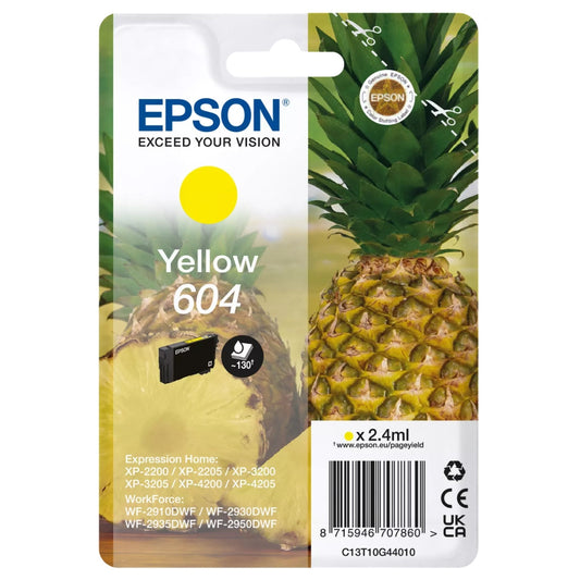 New, Pre-Owned - Epson 604 Standard Yield Yellow Ink Cartridge, C13T10G44010