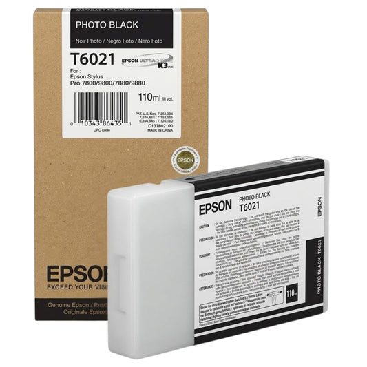 New, Pre-Owned - Epson T6021 Standard Yield 110ml Photo Black Ink Cartridge, C13T602100