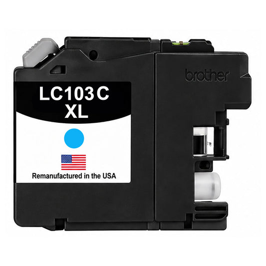 U.S. Remanufactured for Brother LC103XLC High Yield Cyan Ink Cartridge