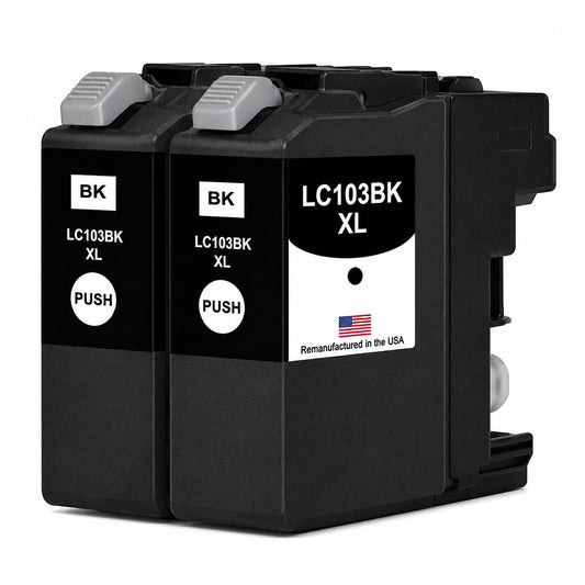 U.S. Remanufactured for Brother LC103BK XL High Yield Black Ink Cartridge Twin Pack