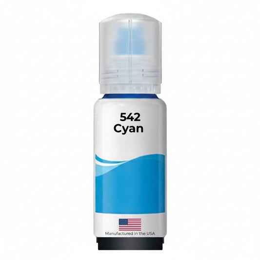US Remanufactured for Epson 542 (T542220-S) 70 ml Cyan Ultra High Yield Ink Bottle Made in the USA, T542220-S
