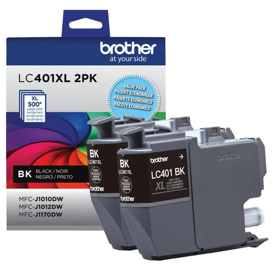 New, Pre-Owned - Brother LC401XL High-Yield Black Ink Cartridge- 2-Pack