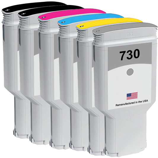 U.S. Remanufactured for HP 730 300ml Multi-Color (6-Pack) Ink Cartridges