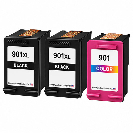 U.S. Remanufactured for HP 901XL 2 Black / 901 1 Tri-Color 3-Pack Ink Cartridges
