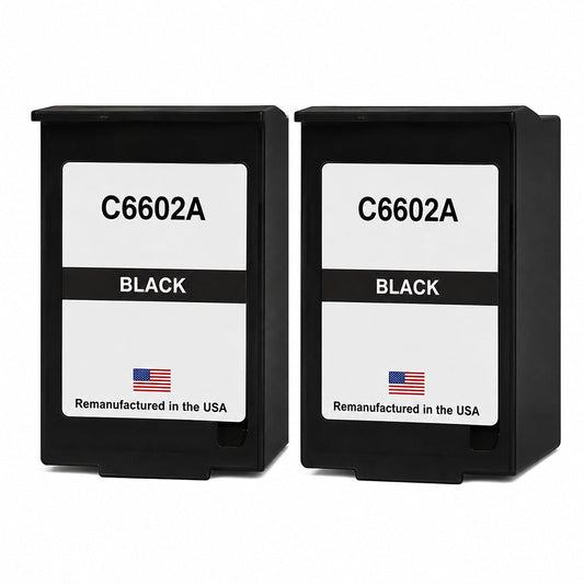 U.S. Remanufactured for HP C6602A Black Ink Cartridge Twin Pack