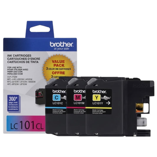 New, Pre-Owned - Brother LC101 Cyan, Magenta and Yellow Ink Cartridge, Pack Of 3