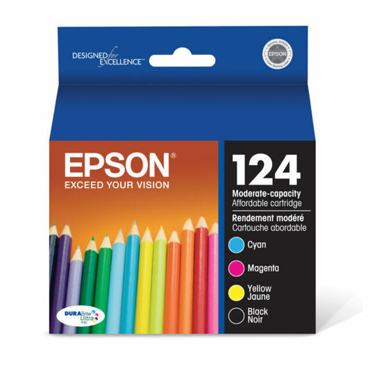 New, Pre-Owned - Epson 124 Black, Cyan, Magenta & Yellow Ink Cartridges
