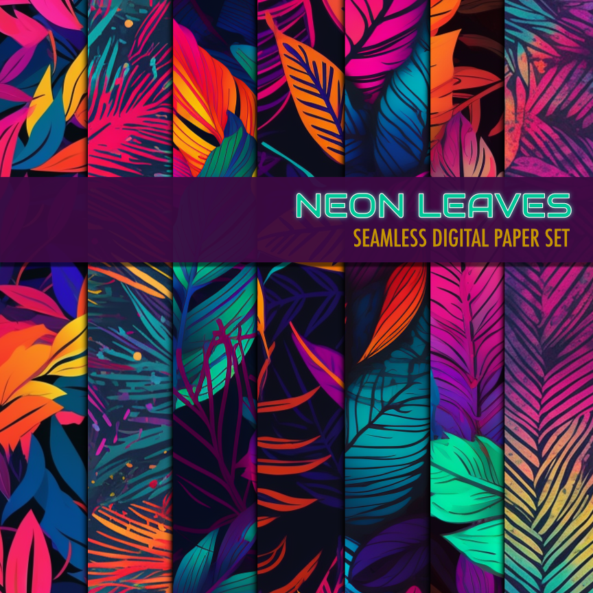 Neon Leaves - Vibrant and Seamless Digital Paper Pack